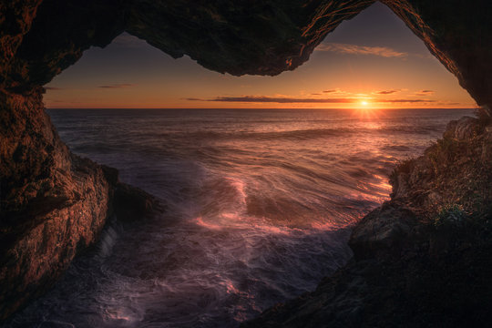 sunrise from inside the dragut cave