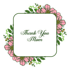 Vector illustration banner thank you mom with elegant pink flower frame