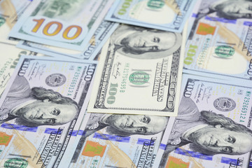 One Hundred Dollar Bills  Falling Down. USD currency concept.