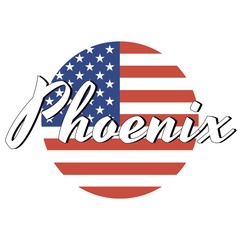 Circle button Icon of national flag of The United States of America with red and blue colors and inscription of city name: Phoenix in modern style. Vector EPS10 illustration.