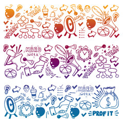 Start up concept. Vector pattern with motivational icons. Rocket, brainstorm, succes, innovation