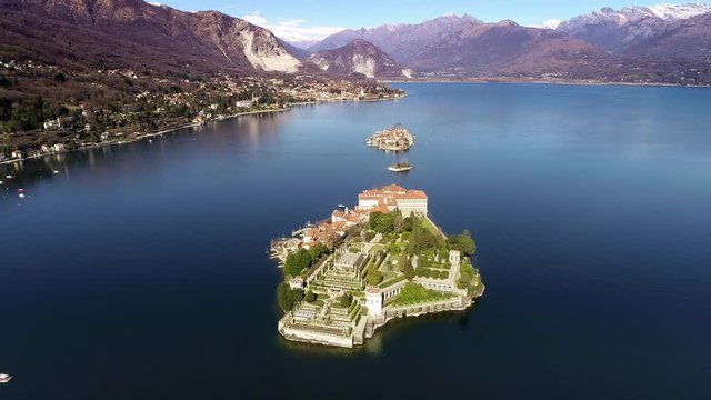 Aerial view of Island Bella or Isola Bella at Lake Maggiore, is one of the Borromean Islands in Piedmont of north Italy, Stresa, Verbania