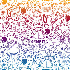 Start up concept. Vector pattern with motivational icons. Rocket, brainstorm, succes, innovation