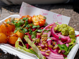 street food fresh vegetable salad with vegetables