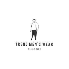 Attractive overweight man. Vector hand drawn logo template. Body positive, plus size concept.