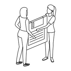 young women lifting floppy disk data storage