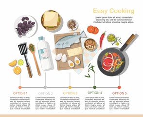 Infographic, Different dishes and food. Top view.  - 270359876