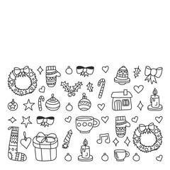 Christmas, holiday, winter, vector illustration. New Year's pattern, children's drawings with a teacher, frame.