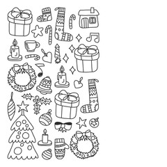 Christmas, holiday, winter, vector illustration. New Year's pattern, children's drawings with a teacher, frame.