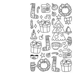 Christmas, holiday, winter, vector illustration. New Year's pattern, children's drawings with a teacher, frame.