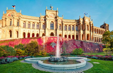 Splendid morning view of Maximilianeum, Home of the Bavarian State Parliament, with interiors...