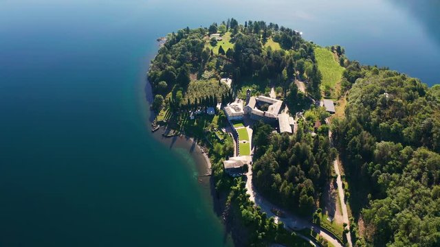 Aerial 4K - Abbazia di Piona - San Nicola - Lago di Como (IT) - Priorato