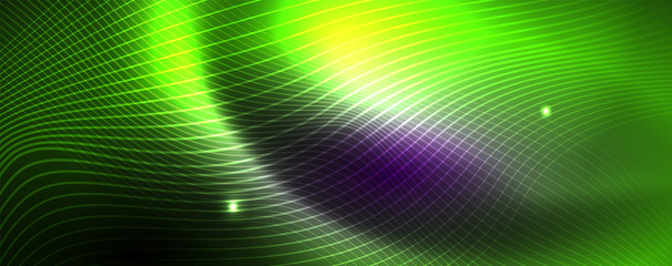Neon vector wave lines abstract background, magic futuristic techno design