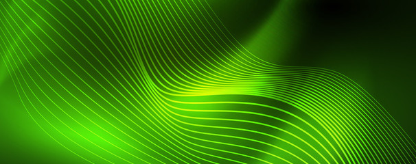 Fototapeta premium Shiny neon vector wave line abstract background, motion concept