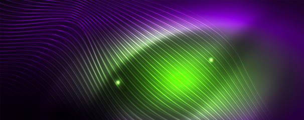 Neon vector wave lines abstract background, magic futuristic techno design
