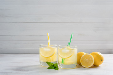 Homemade refreshing lemonade with mint