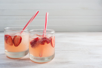 Homemade refreshing lemonade from strawberry