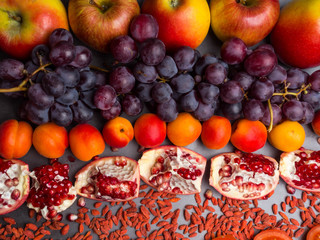 red fruits and berrys rich vitamin, resveratrol, astaxanthin antioxidants food, close up