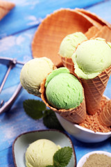 Green tea matcha mint ice cream with coconut milk.