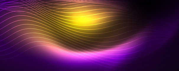 Neon vector wave lines abstract background, magic futuristic techno design