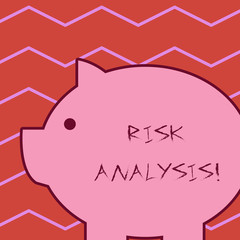 Word writing text Risk Analysis. Business photo showcasing review of the risks associated with a particular event Fat huge pink pig plump like piggy bank with sharp ear and small round eye