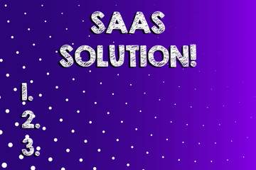 Text sign showing Saas Solution. Business photo showcasing software delivery method that provides access to software Lilac Violet Background White Polka Dots Scattered in Linear Perspective