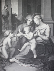 Holy Family in Naples by Raphael Sanzio in a vintage book Rafael's Madonnen, by A. Gutbier, 1881, Dresden.