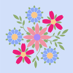 Decorative emblem of multi-colored flowers free composition. Business identity for for boutique, organic cosmetics or flower shop.