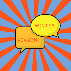 Conceptual hand writing showing Winter Season. Concept meaning the coldest season of the year in polar and temperate zones Pair of Overlapping Bubbles of Oval and Rectangular Shape