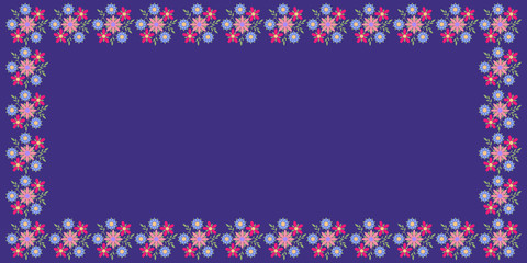 Decorative frame of colorful wild flowers. Rectangular composition.