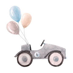 Watercolor baby car illustration