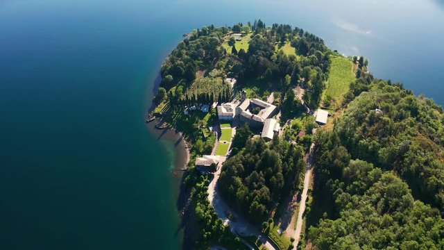 Aerial 4K - Abbazia di Piona - San Nicola - Lago di Como (IT) - Priorato