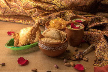 Holi festival, Traditional Maharashtrian food on the occasion of Holi. Puranpoli made of Jaggery. And cold drink made of curd.