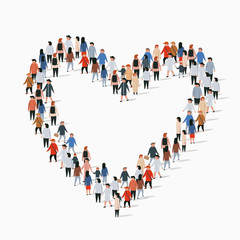 Large group of people in the heart sign shape.