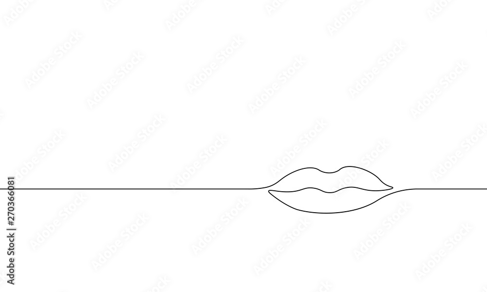 Wall mural Single continuous one line art female lips. Beauty salon woman girl smile concept design sketch outline drawing vector illustration