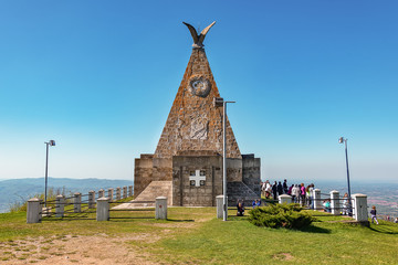 Fototapeta na wymiar Loznica, Serbia April 21, 2019: Memorial Ossuary at Gucevo in which the remains of Serb and Austro-Hungarian warriors, buried in this area in 1914, were buried at the beginning of the First World War.