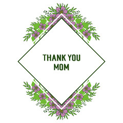 Vector illustration banner thank you mom for elegant purple flower frames