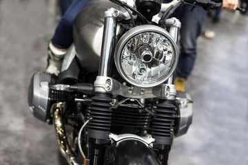 Fototapeta na wymiar Motorcycle handle, Front brake, Details of the motorcycle front.