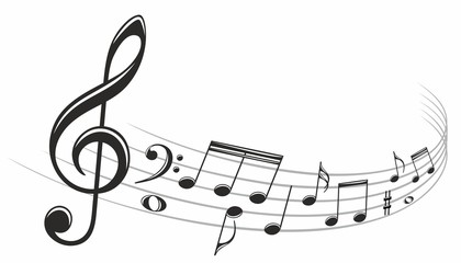 The stylized symbol with music notes.