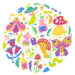 Fantasy design with vector wonderland cute elements. 