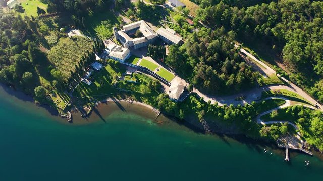 Aerial 4K - Abbazia di Piona - San Nicola - Lago di Como (IT) - Priorato