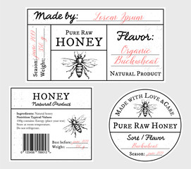 Zestaw szablonów kart wektor z pszczoły miodnej - etykiety pokrywki, przód i tył. - 270369032