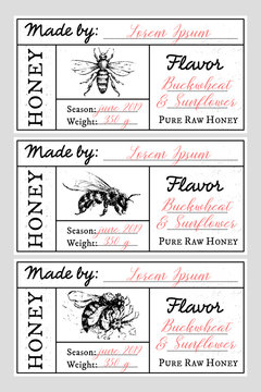 Set of vector card templates with honey bee emblem and space for text.