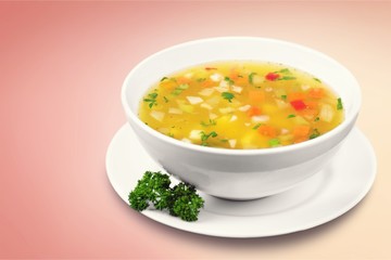 Vegetable soup on a desk