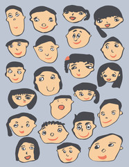 Child drawing, happy cute children portrait set vector