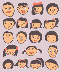 Child drawing, happy cute children portrait set vector