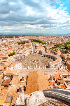 St. Peter square panorama view in Vatican city, Rome, Italy