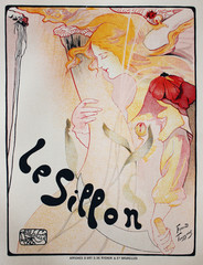 The poster with vintage cute woman in the vintage book Les Maitres de L'Affiche, by Roger Marx, 1897.