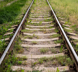 A close up view of old unused railway line 