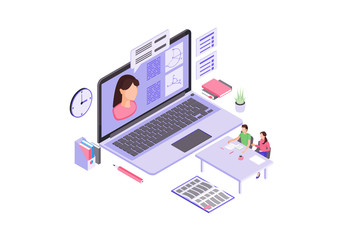 Online education isometric color vector illustration